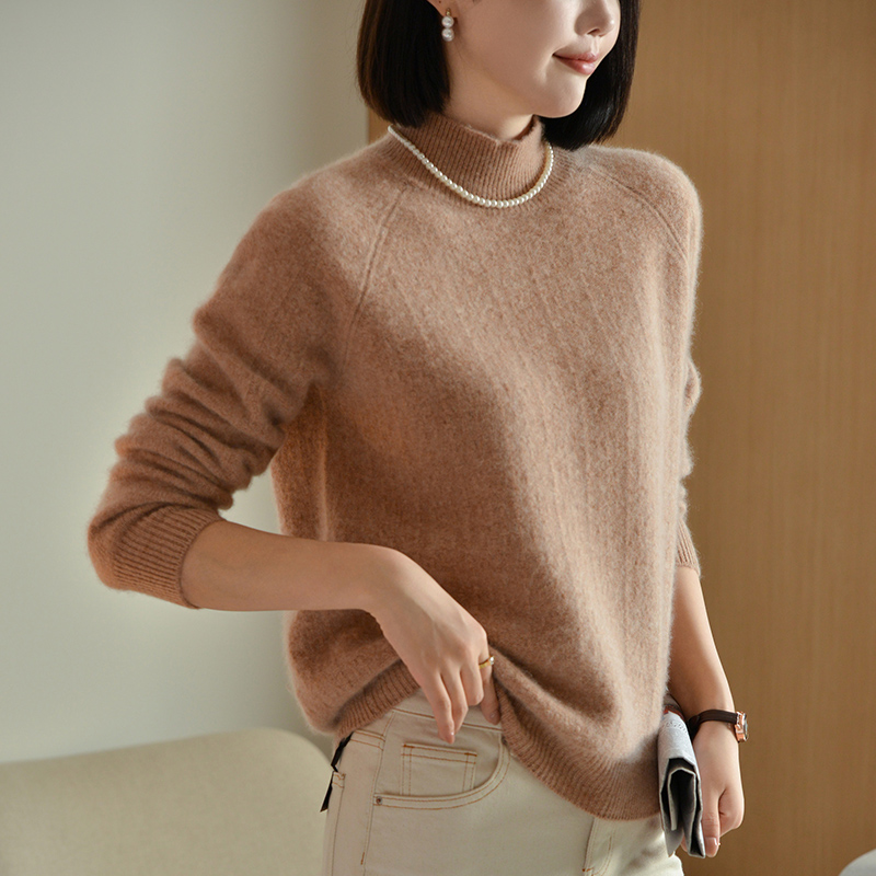 【价格已开】重磅加厚100%纯羊毛衫女琥珀半高领针织打底衫纯色毛衣