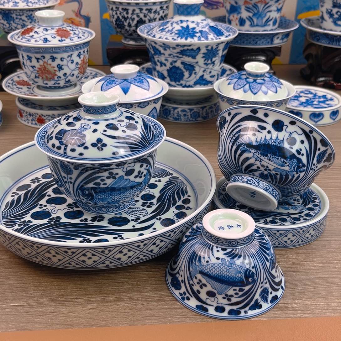 叫**哥鱼藻纹仿元五件套