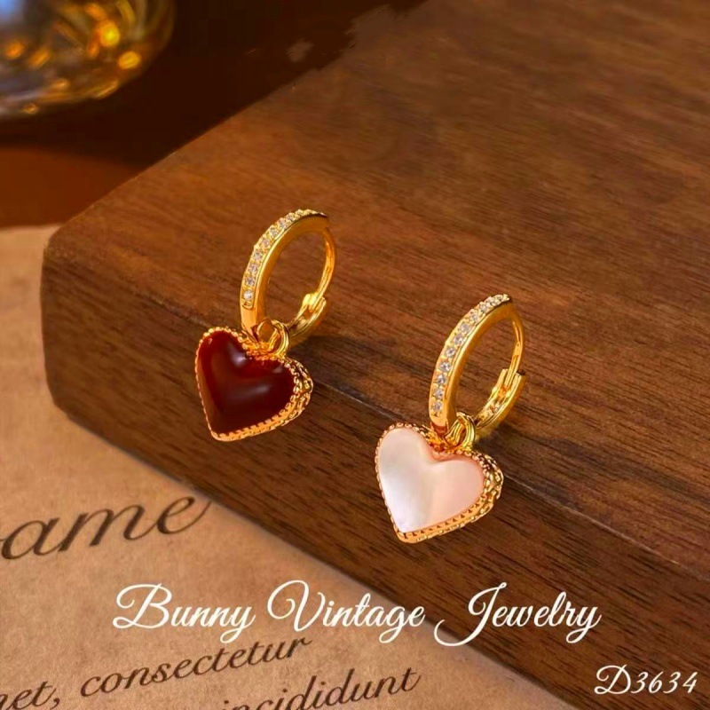 合金耳饰 1071红色爱心双面贝项链简约设计气质百搭18K锁骨链