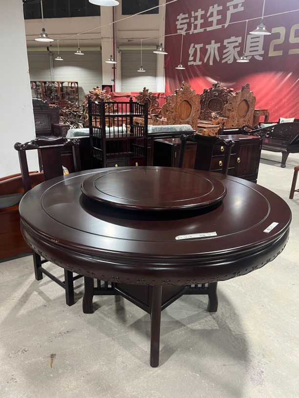 圆形可旋转一桌六椅彩绘雕花餐桌餐厅餐台轻奢一桌六椅