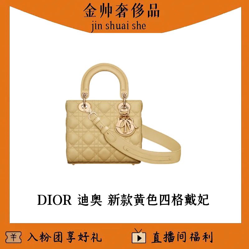 99新 DIOR/迪奥 黄色/四格戴妃/新款肩带/手提/单肩包T/B4873 