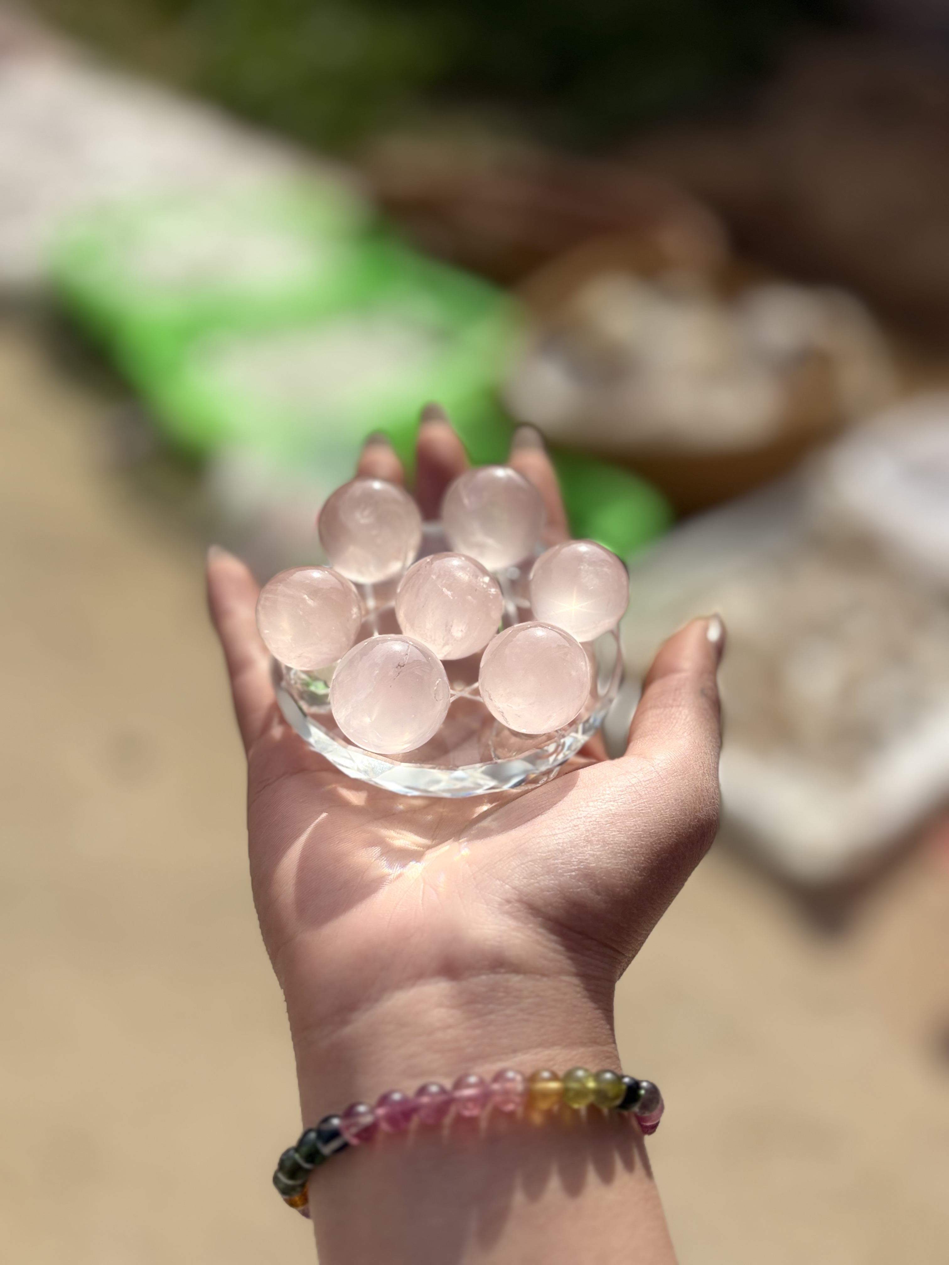 粉水晶七星阵多样性发货（七个球2cm加底座）