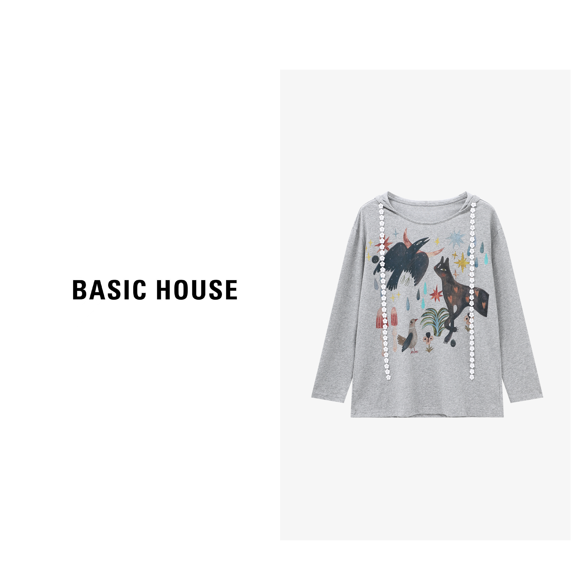 Basic House/百家好秋季老钱风松弛感女装连帽女T恤-B0625B5JYL2