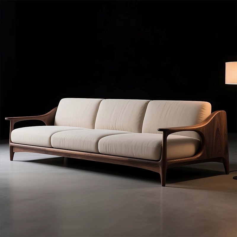 新中式实木直排沙发2025新款黑胡桃木中式美学家用办公皮艺沙发