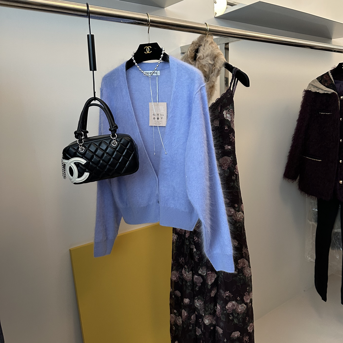 温柔紫洋气时髦V领马海毛针织小开衫～