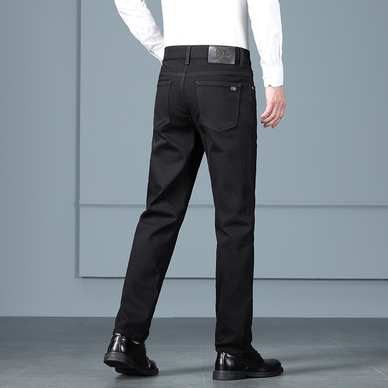 冬季厚款黑色牛仔裤男款直筒修身男士商务百搭弹力高端休闲长裤子