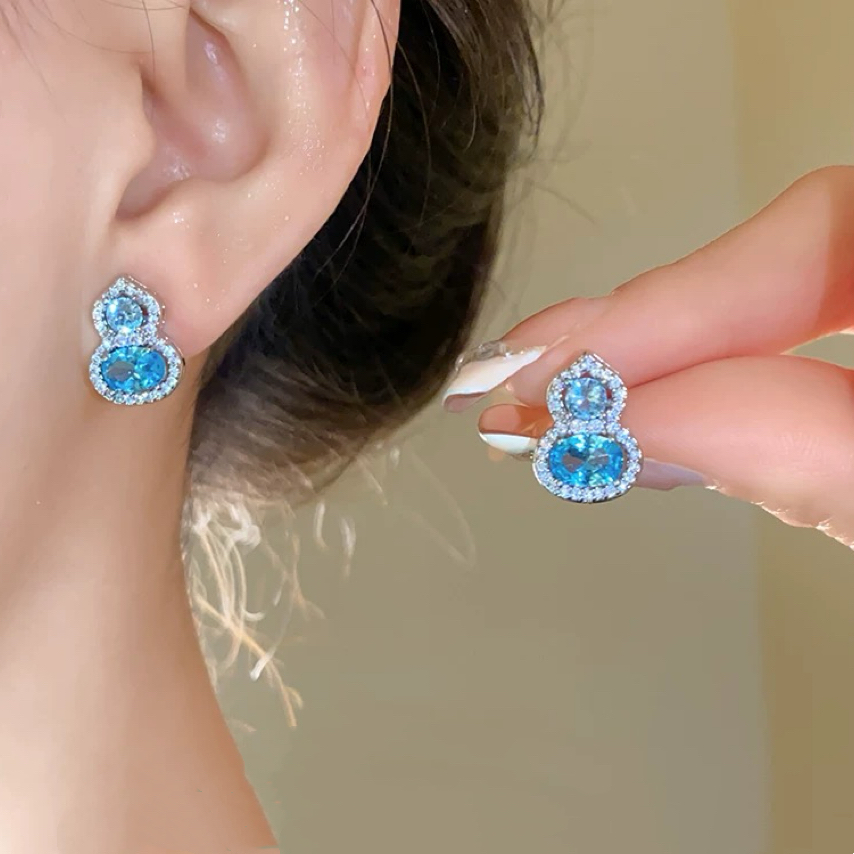 铜合金耳饰  镀k金 2025新款C6003【幽蓝葫芦】BABA BOX 耳钉