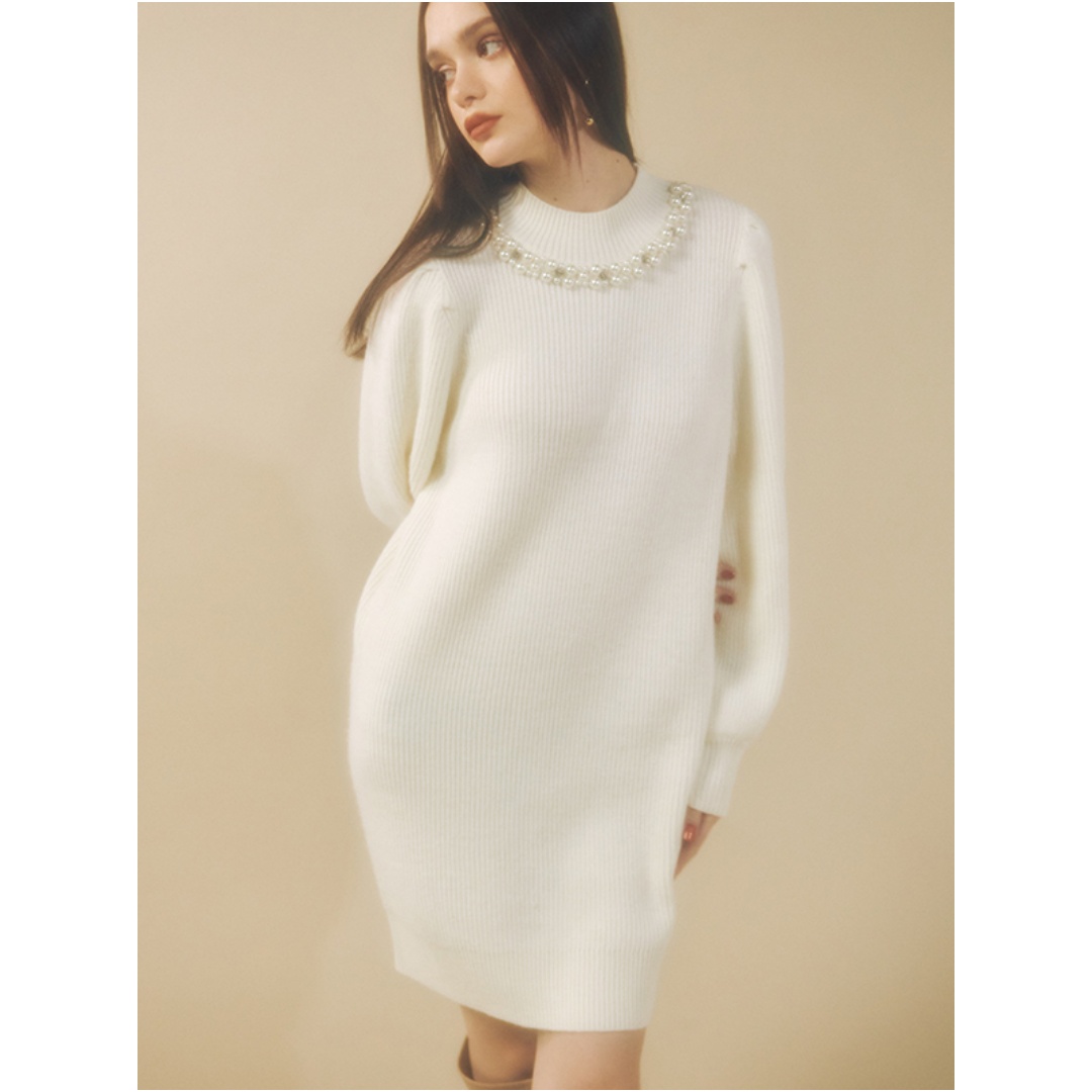 【Montendre】 杂志画报款 E 复古珍珠气质千金风针织连衣裙