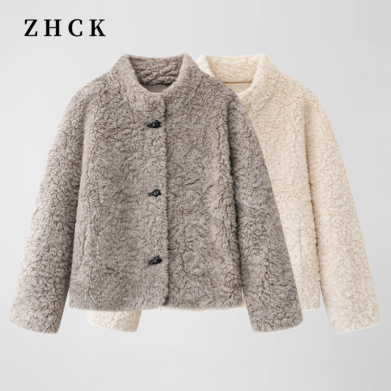 ZHCK时尚设计保暖牛角扣外套2025新款韩系单排扣百搭外套女