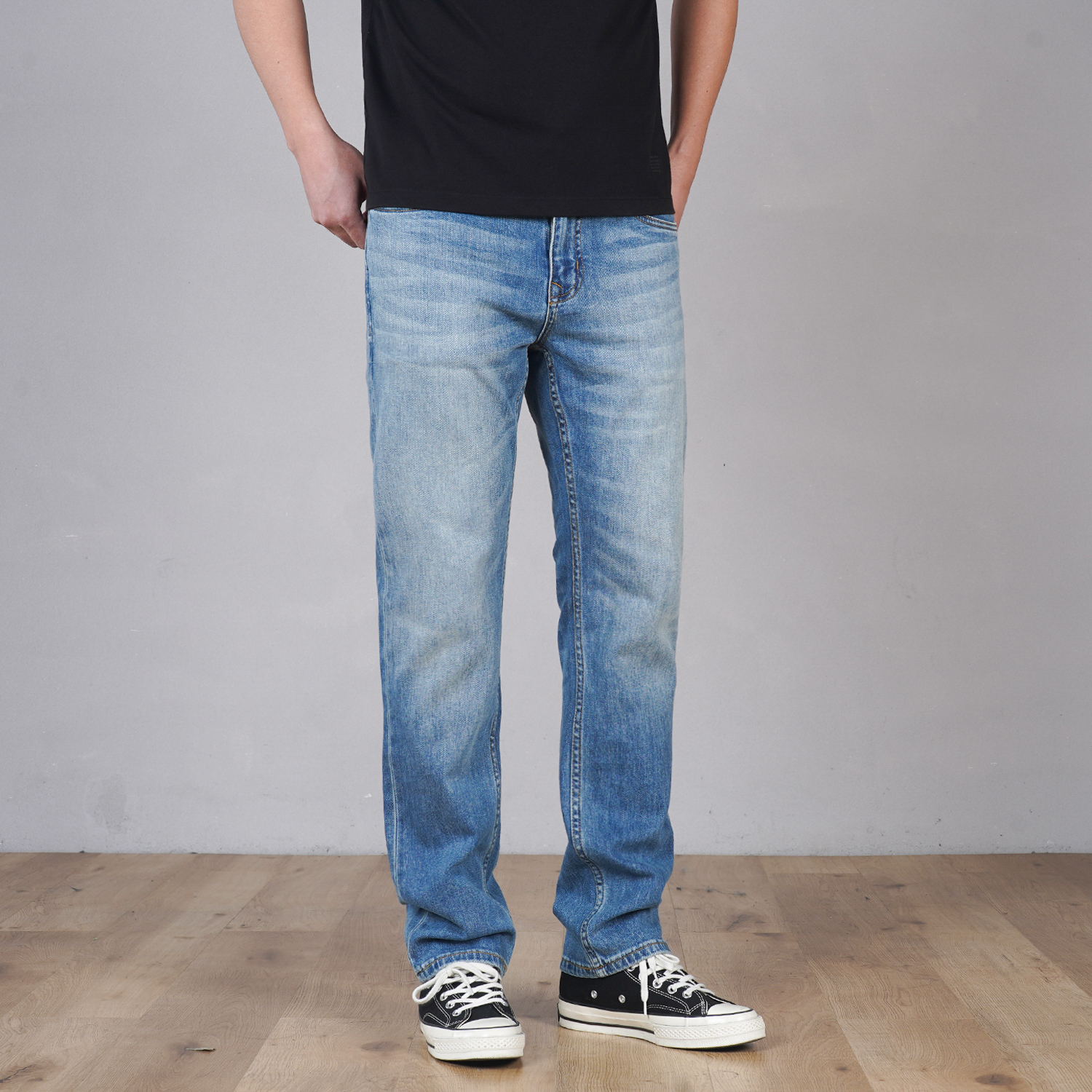 DIPAI/底牌【修身小直筒】11.5盎司春秋款弹力冰川蓝牛仔裤男士百搭