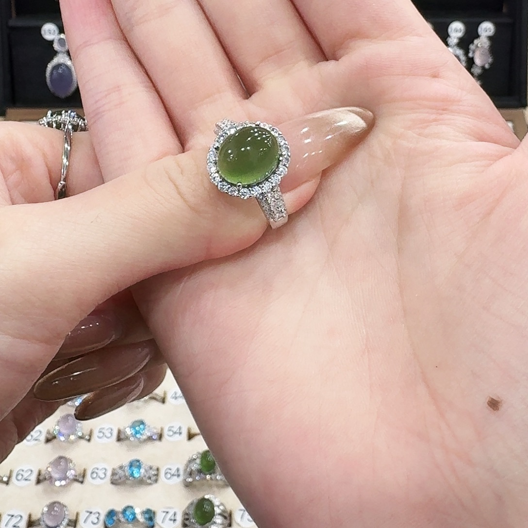 蛇纹石玉银S925镶嵌戒指