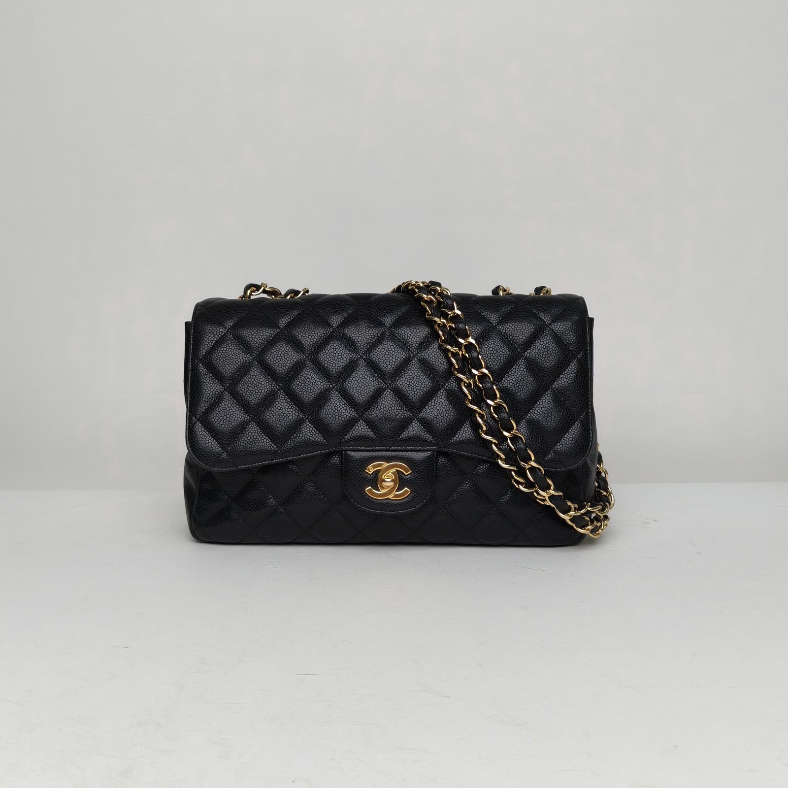 95新 Chanel/香奈儿 【黑黑】CF 口盖包 单盖JUMBO 30cm 黑色