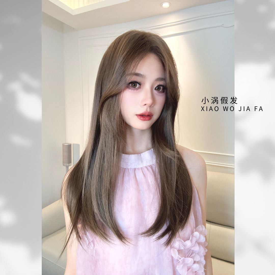 【榛果灰棕】短款中分直发假发全头套女轻薄透气手织工艺蕾丝内网