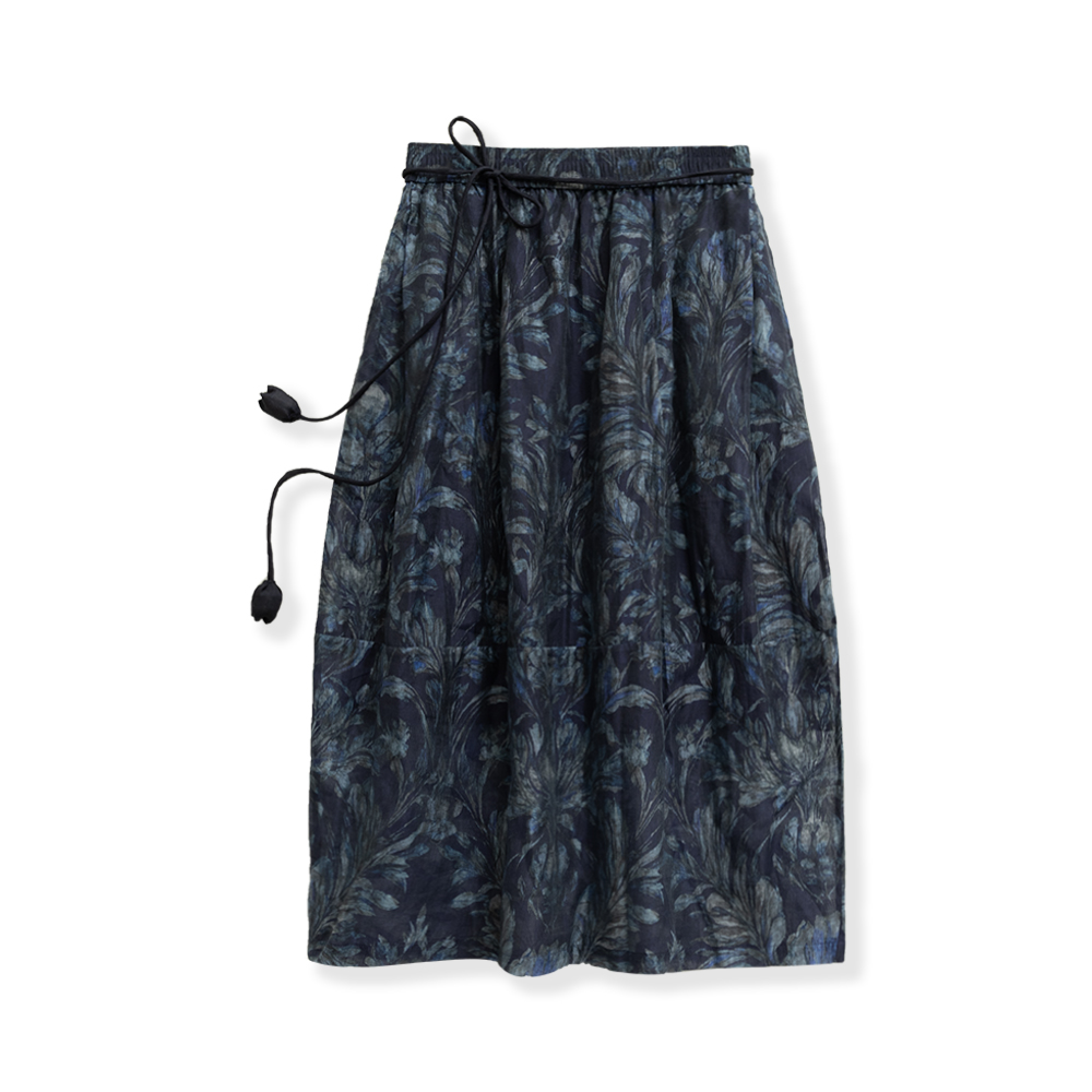 轻奢时尚女士天丝亚麻鸢尾花苞裙4711-352-8297