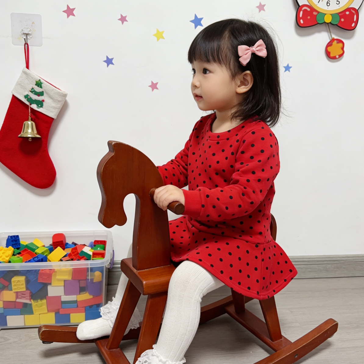 秋季新款女童红色长袖圣诞公主连衣裙