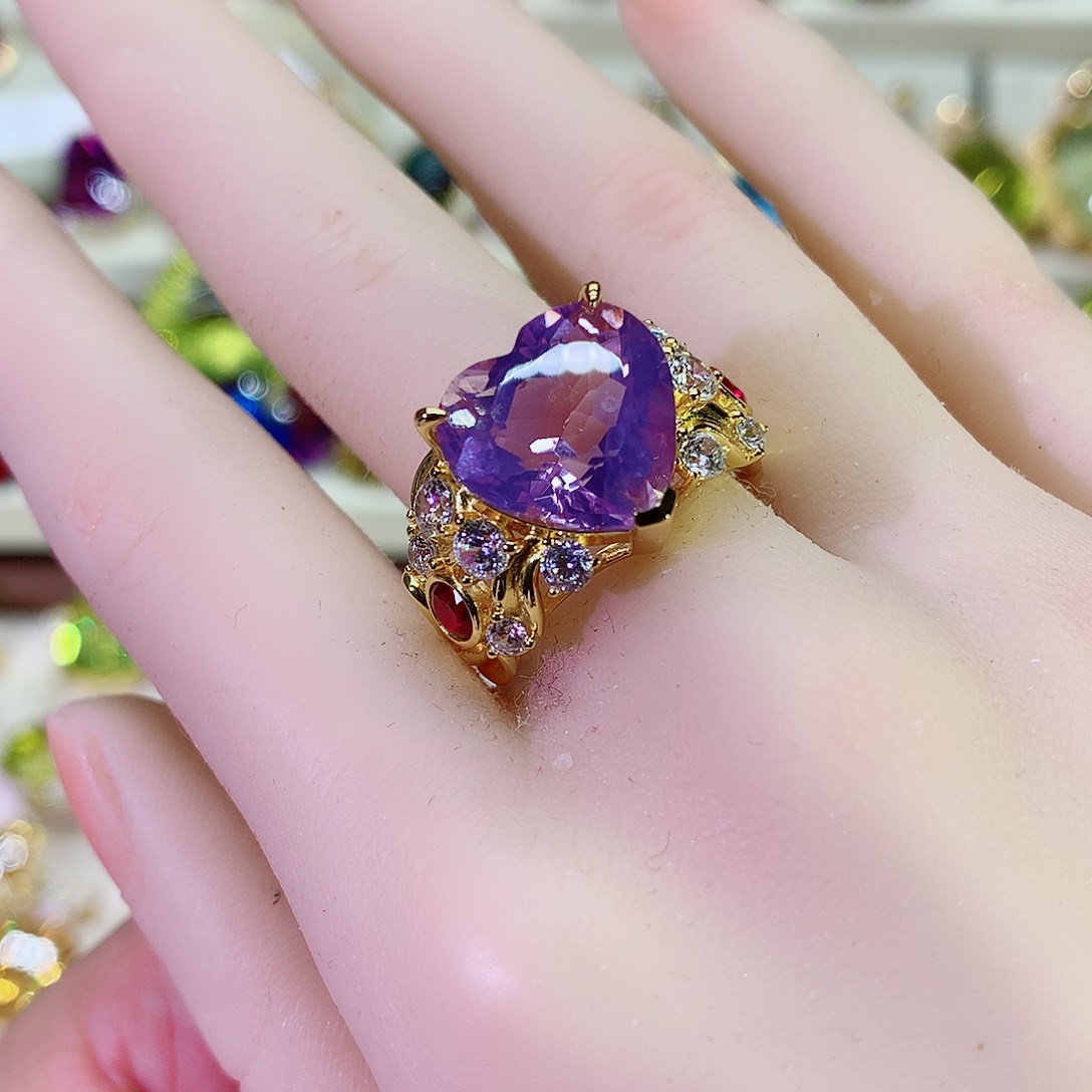 水晶戒指银S925镀金镶嵌