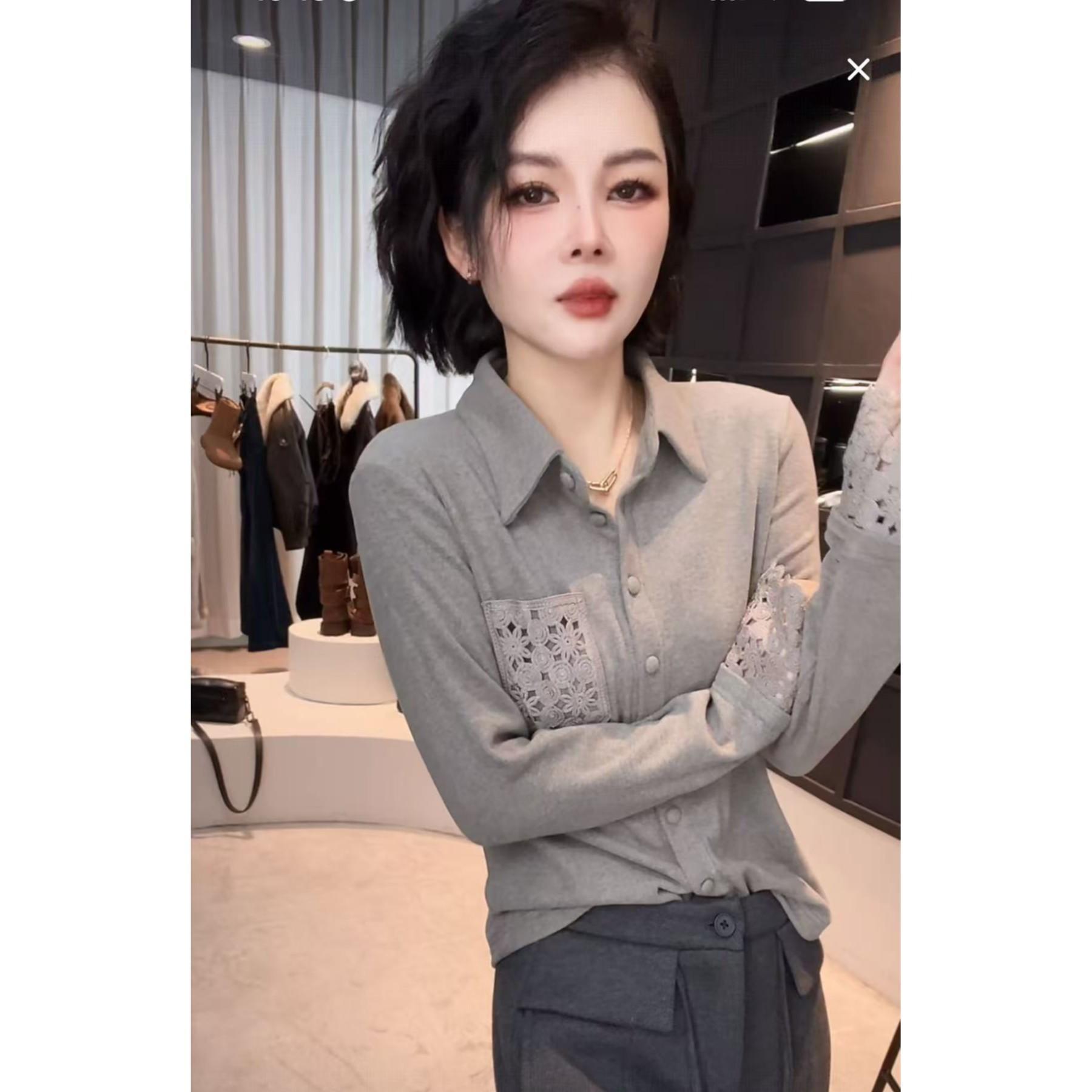 《姚家优麦汇》Y7322冬款双面绒衬衫领设计感百搭长袖显瘦上衣款女