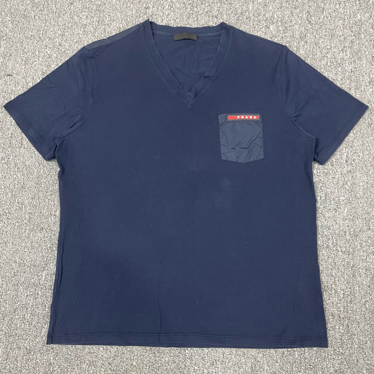 95新 Prada/普拉达 12313482 藏蓝色胸前口袋logo短袖 XL码