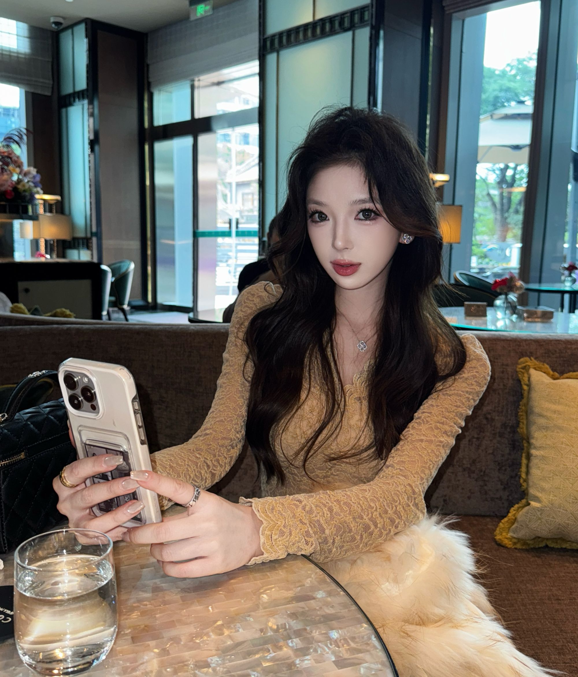 【纯欲法则】镂空长袖蕾丝气质打底宽松拼接V领百搭设计感内搭