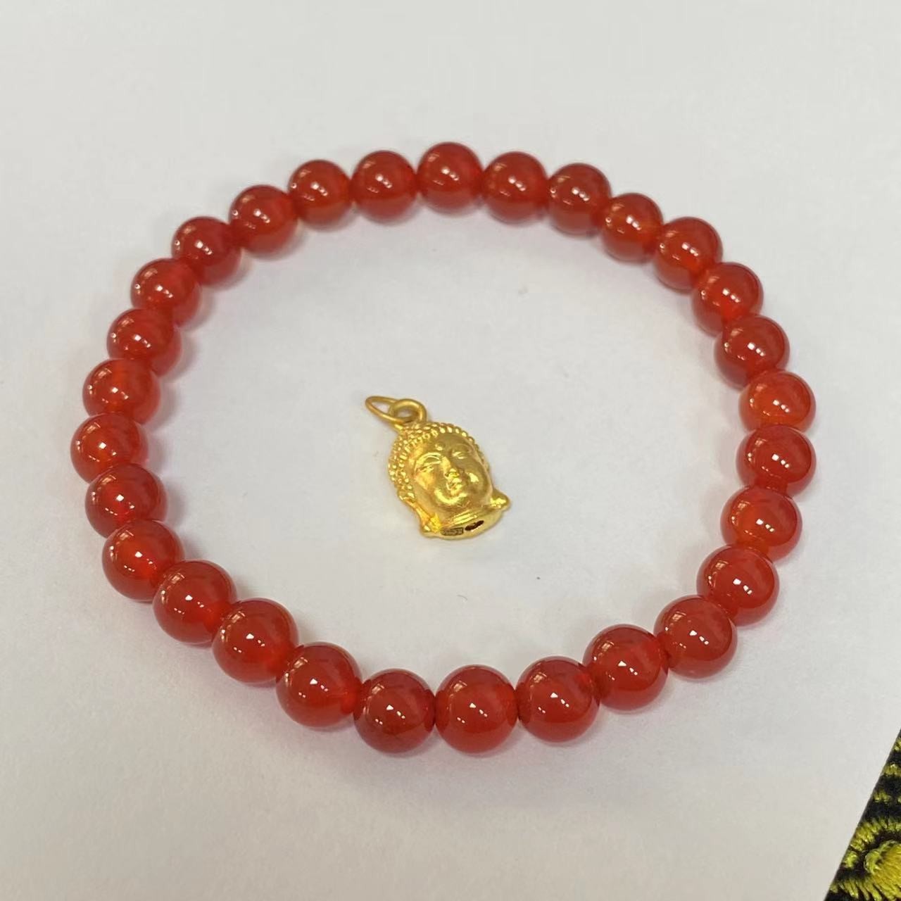足金999如来小佛头搭红玛 瑙手串@@A258