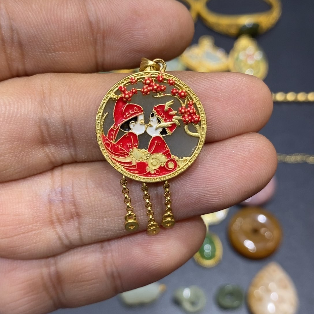 和田玉颈饰银S925镀金镶嵌