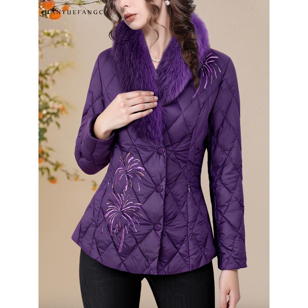 YIHUI伊卉羽绒服女冬季带狐狸毛领修身轻薄保暖时尚鸭绒WH257020