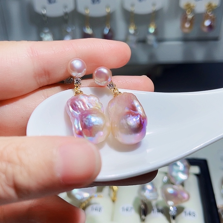 淡水珍珠耳饰银S925镶嵌馨*