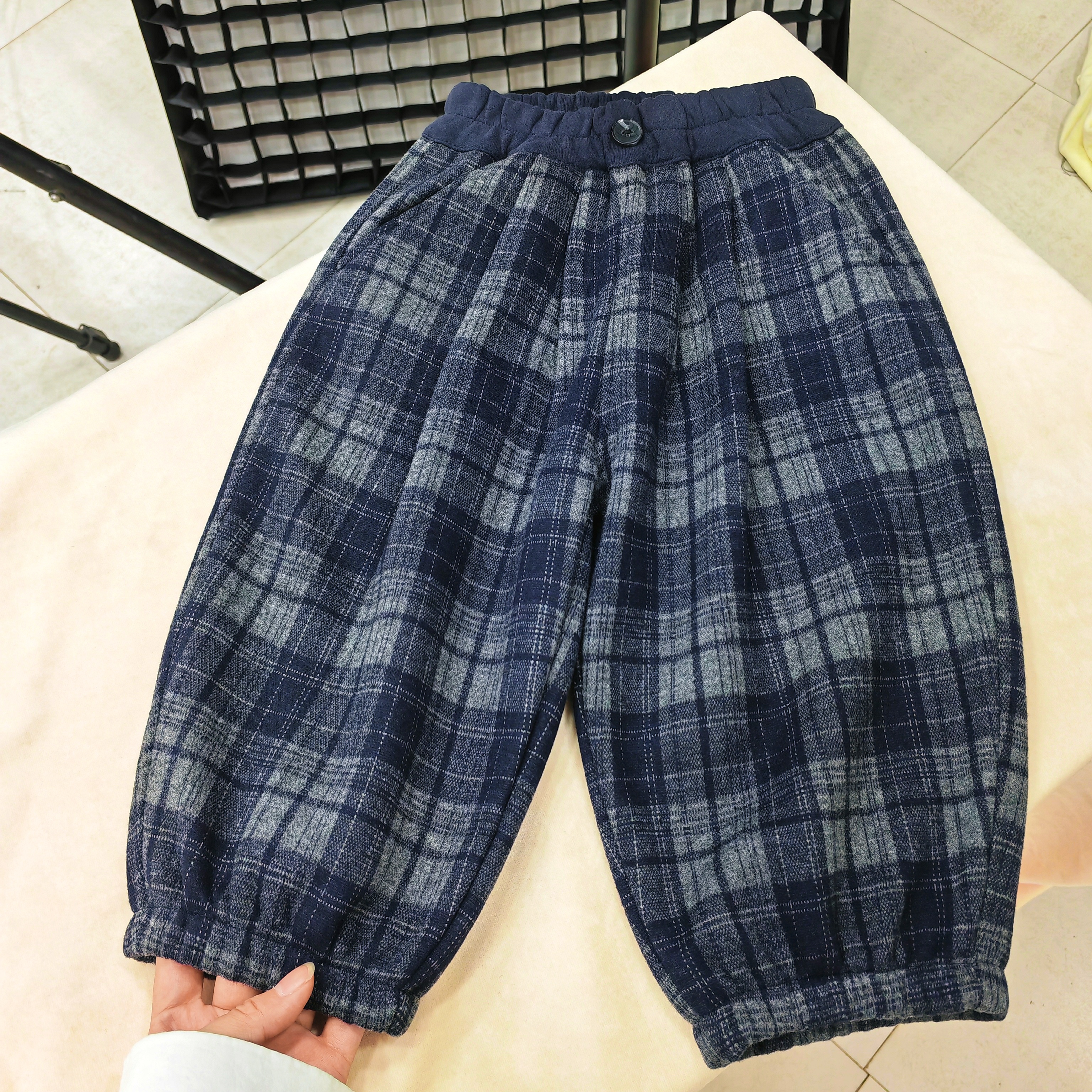 儿童加绒加厚秋冬装裤子格子裤男女童裤子运动裤中小童休闲裤
