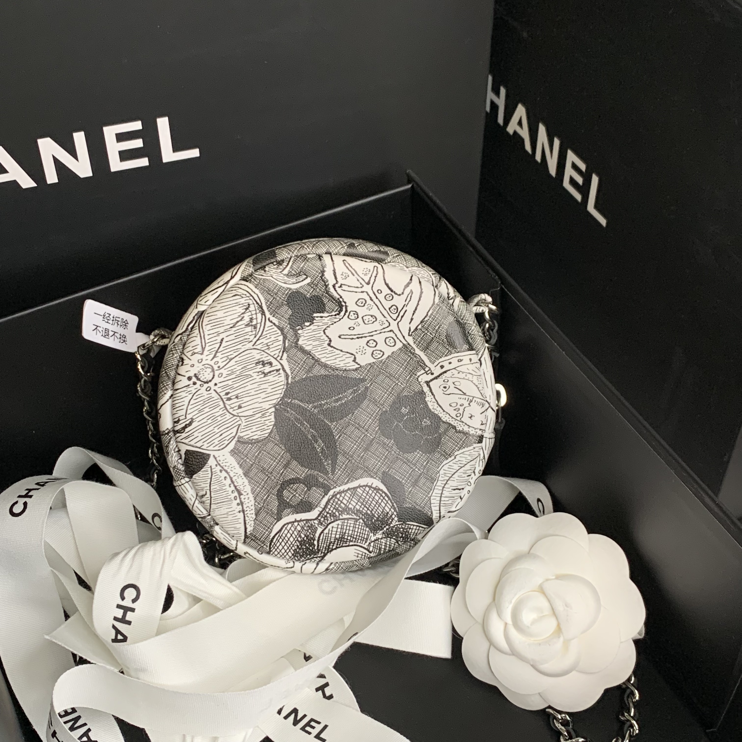 未使用 Chanel/香奈儿 山茶花圆饼 链条单肩腋下包