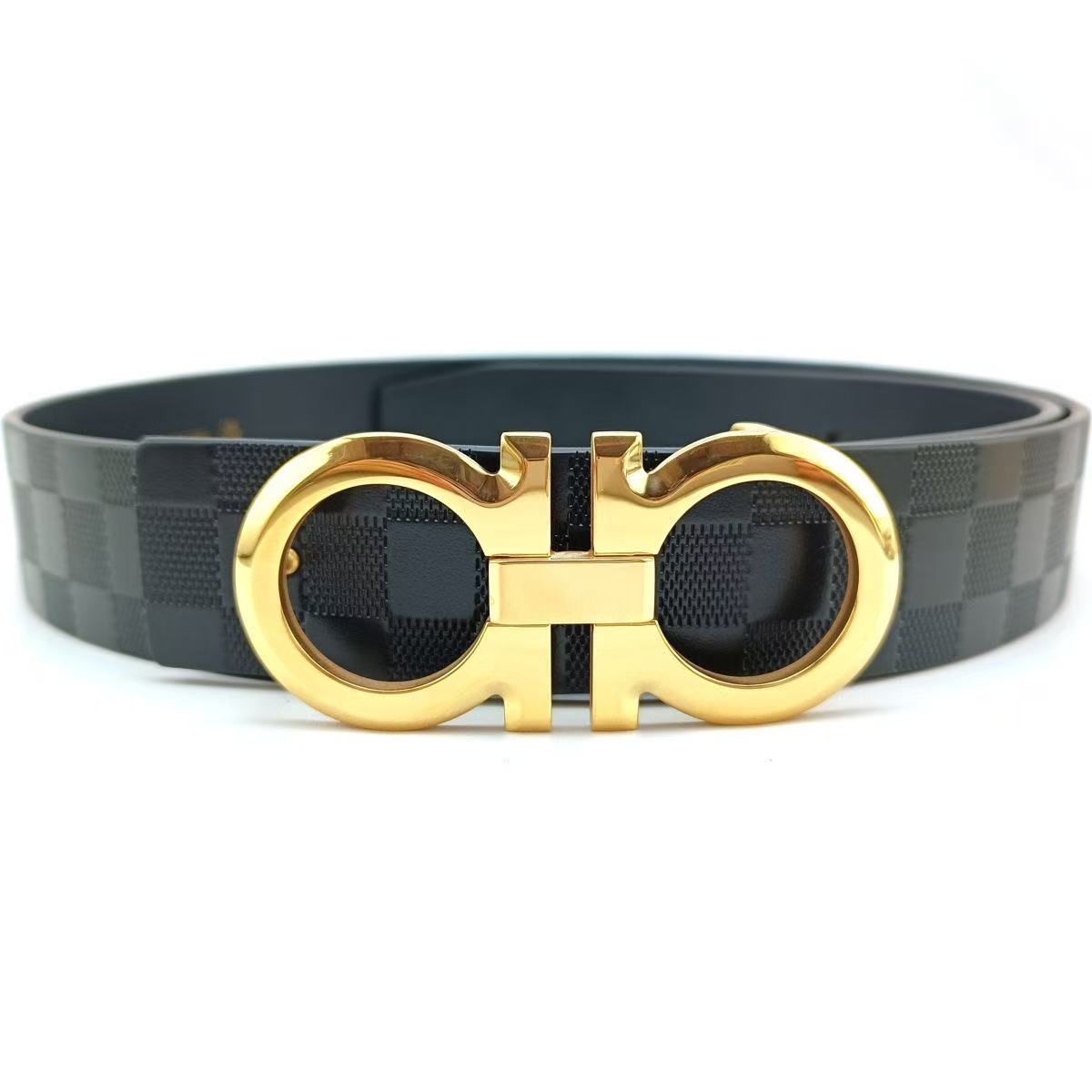 秋冬爆款男士真皮皮带潮流棋盘格设计百搭商务男士商务牛皮腰带