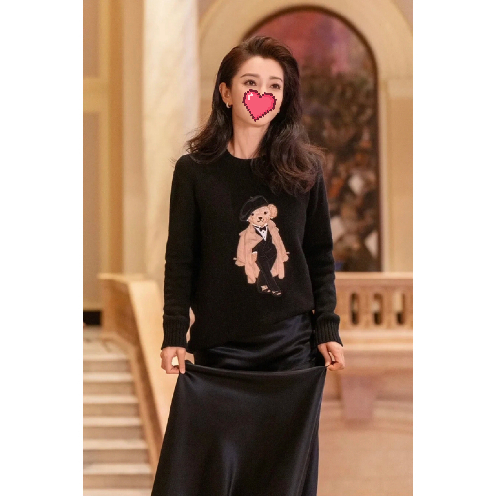 【小熊全系列】时尚打底圆领毛衣女长袖宽松男女同款情侣装针织衫