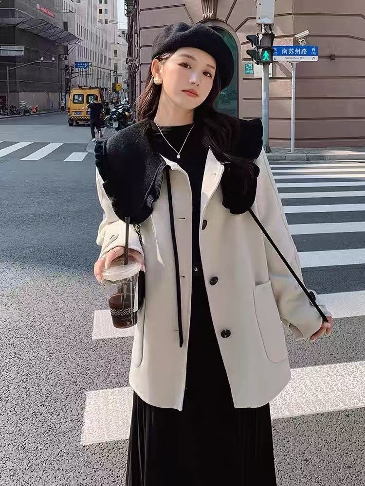 【意法•羊毛大衣】 NN136短款宽松型娃娃领中长款春秋毛呢外套上衣