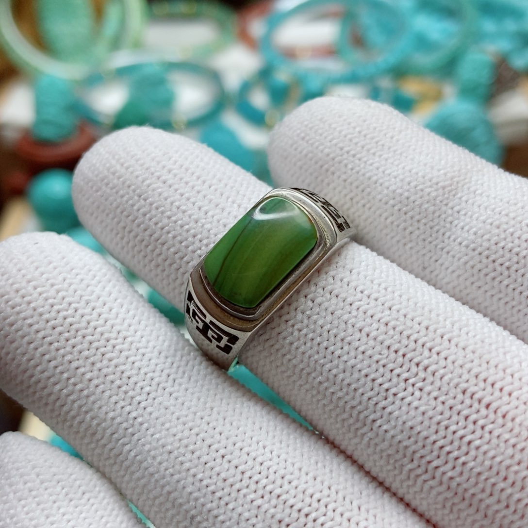 绿松石珠子银S925镶嵌