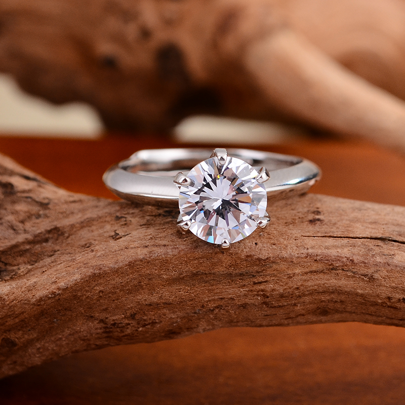 925银戒指 【爱情永恒】定制精工六爪镶嵌2克拉银戒指--YS20452