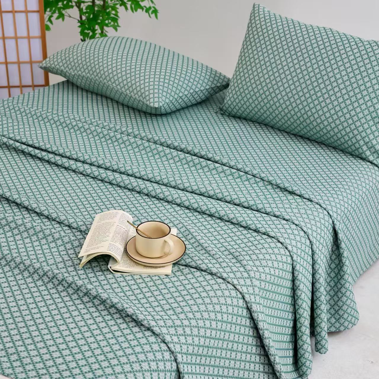 【禧家】非遗鲁锦 加厚色织提花工艺斗纹系列床单三件套