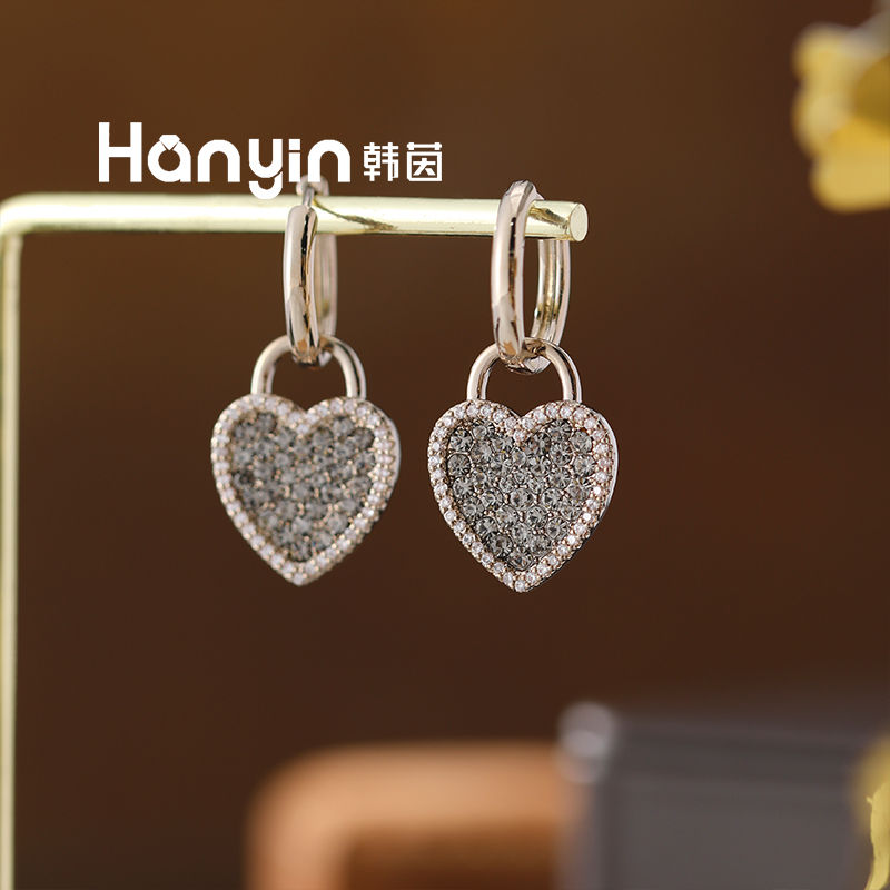 铜合金合成锆石耳饰 韩系爆款潮流爆闪爱心泡泡耳扣轻奢高级感