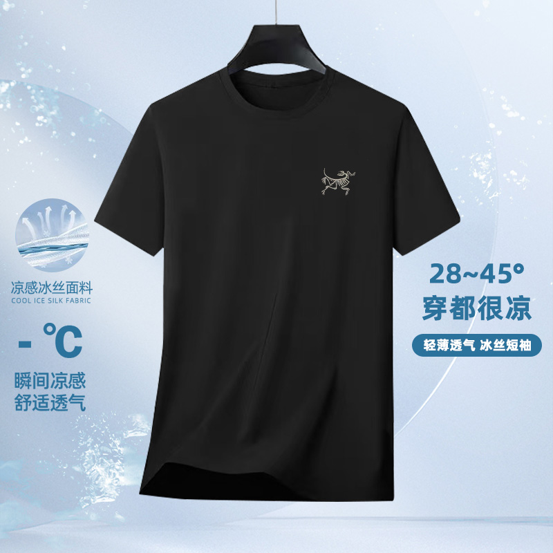 【鸟家】休闲男t恤短袖2025夏季潮流修身圆领冰丝薄款运动纯色弹力