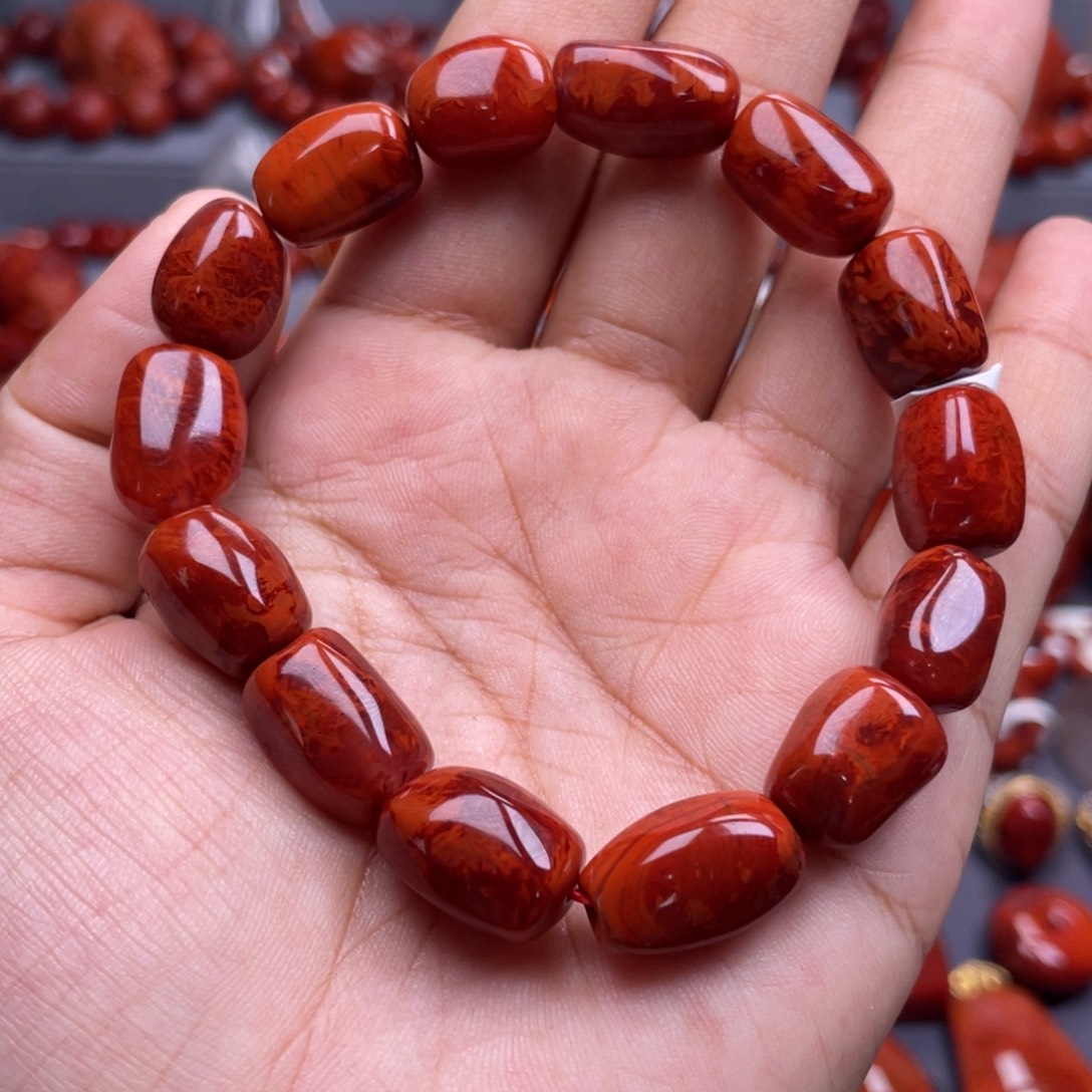 南红玛瑙未镶嵌珠宝奇石单圈11mm