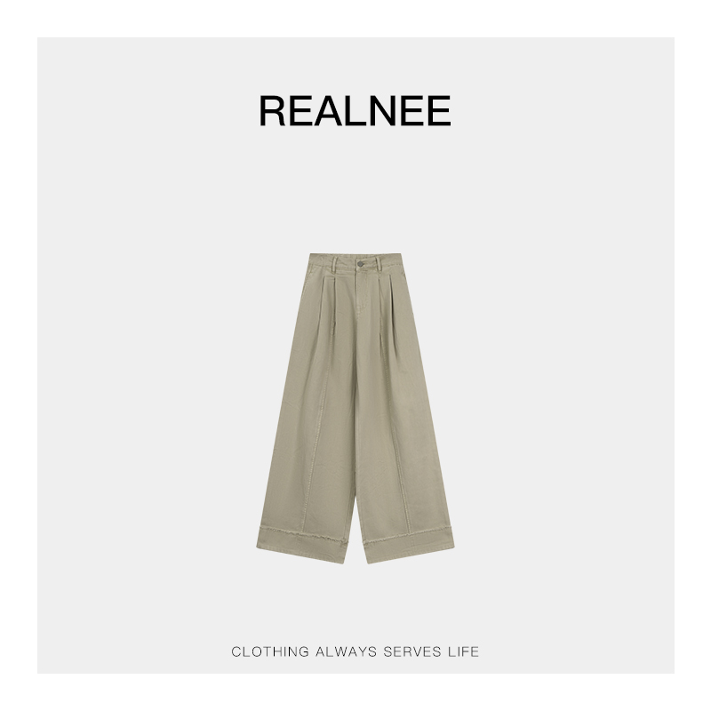 REALNEE【都市新麦】土耳其长绒棉毛边阔腿牛仔裤显瘦立体剪裁04246