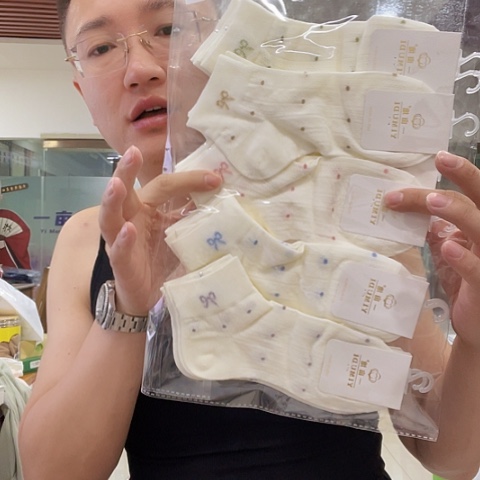 三醋酯纤维女士蝴蝶结波点空调袜10双