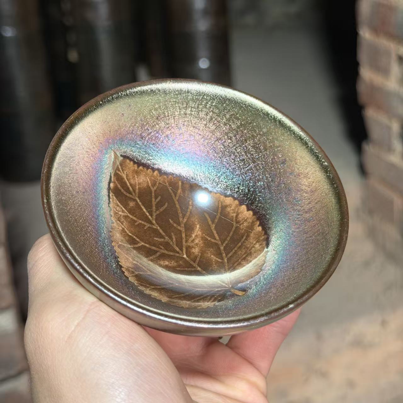 建窑--建盏 极光木叶 茶盏主人杯 电烧