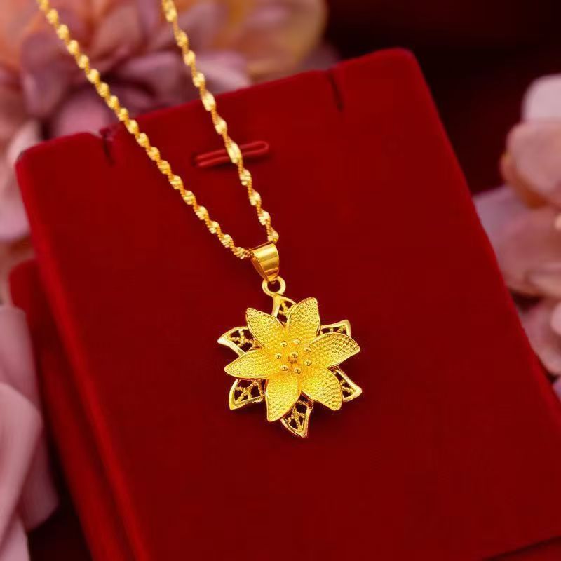 合金项链 紫荆花项链精美金太阳坠链