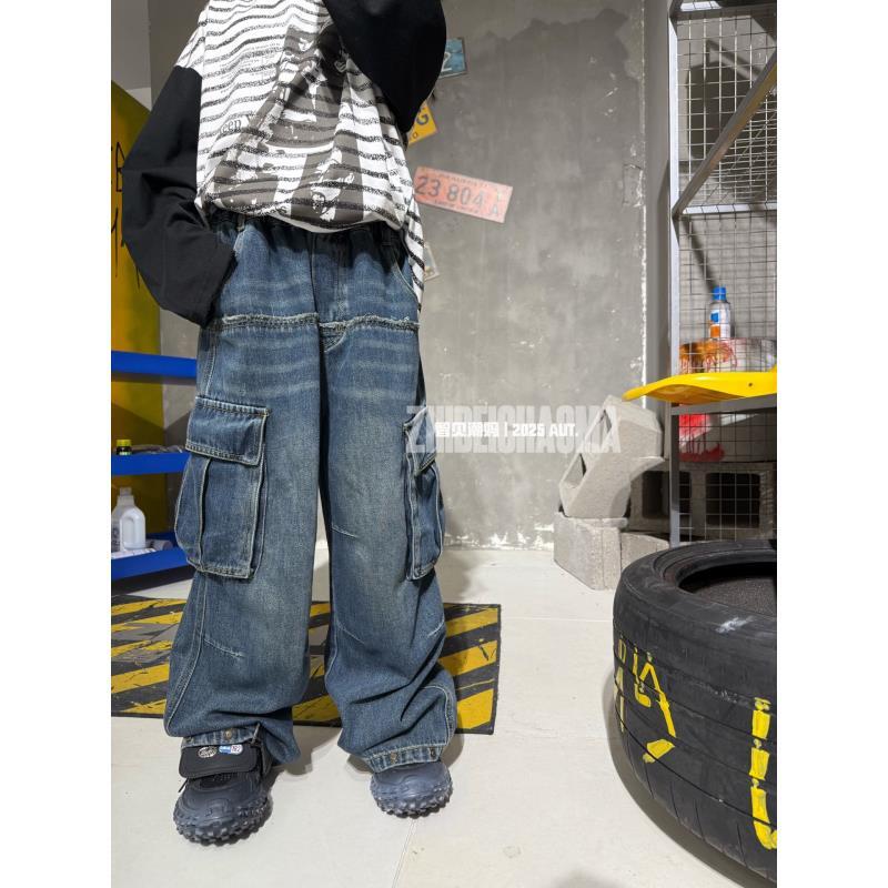 男秋季长裤松紧带女春秋工装裤休闲裤宽松中大童