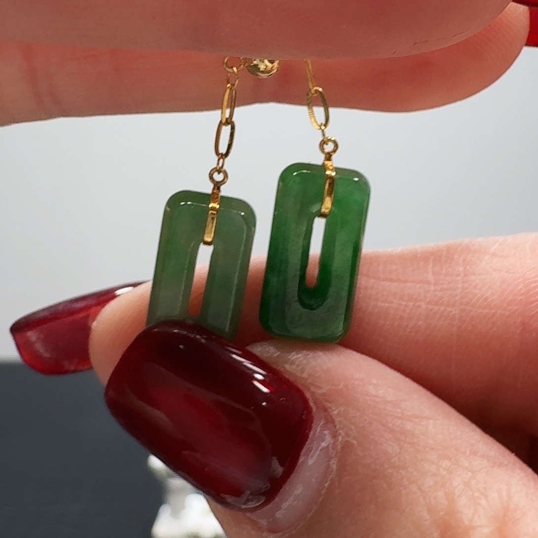 翡翠耳饰18K金镶嵌耳钉