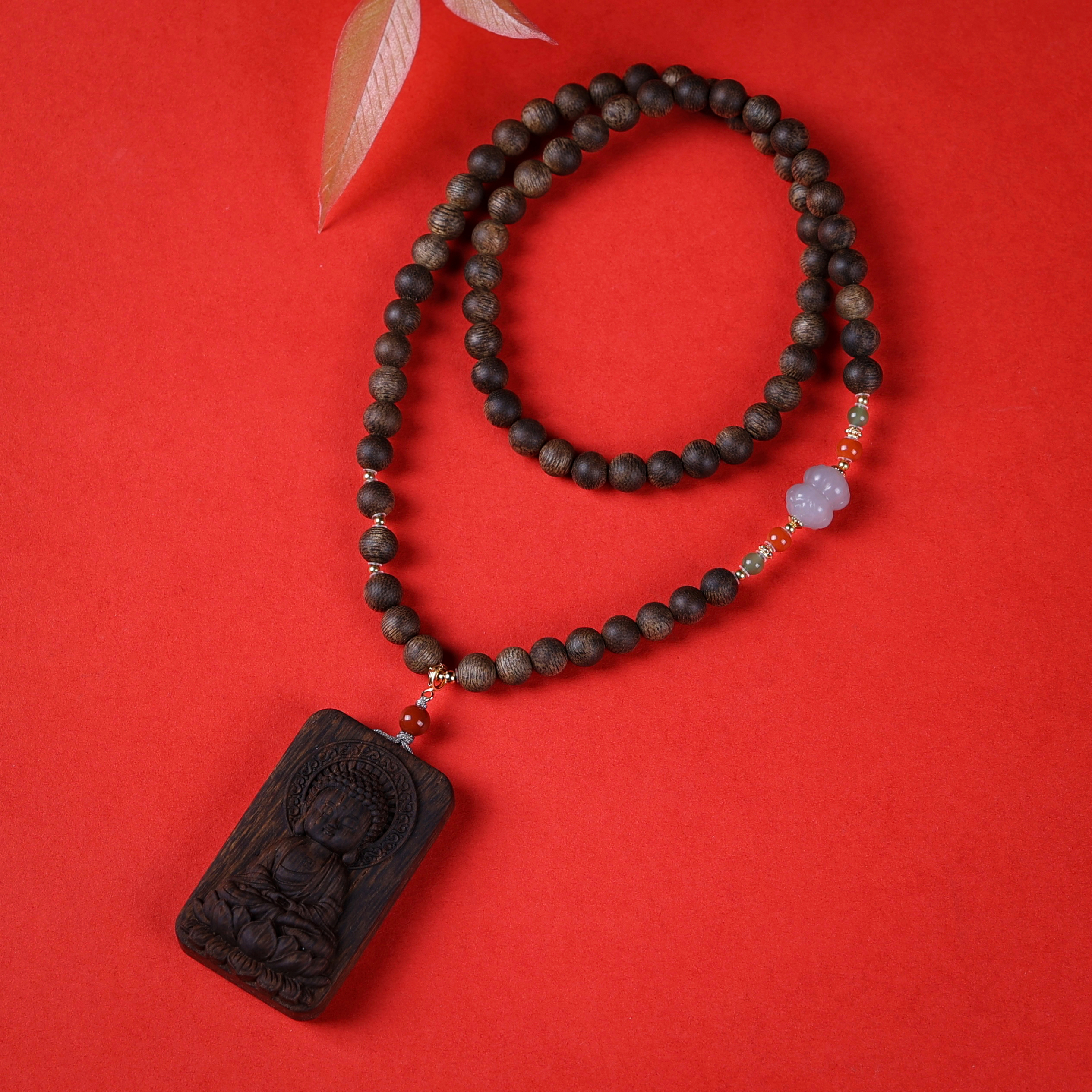 沉香沉水玉化老白棋设计款多圈脖挂+宝宝佛牌kk