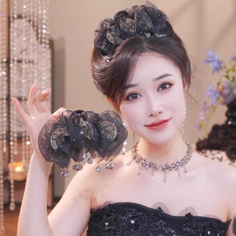 超仙扇子流苏抓夹女2025新款发夹后脑勺显发量鲨鱼夹子蓬松高颅顶