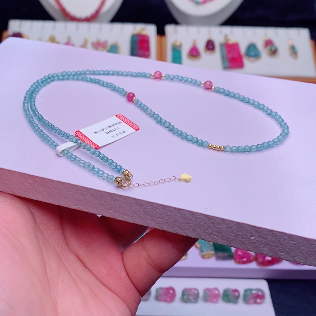 颈饰18K金镶嵌碧玺锁骨链m