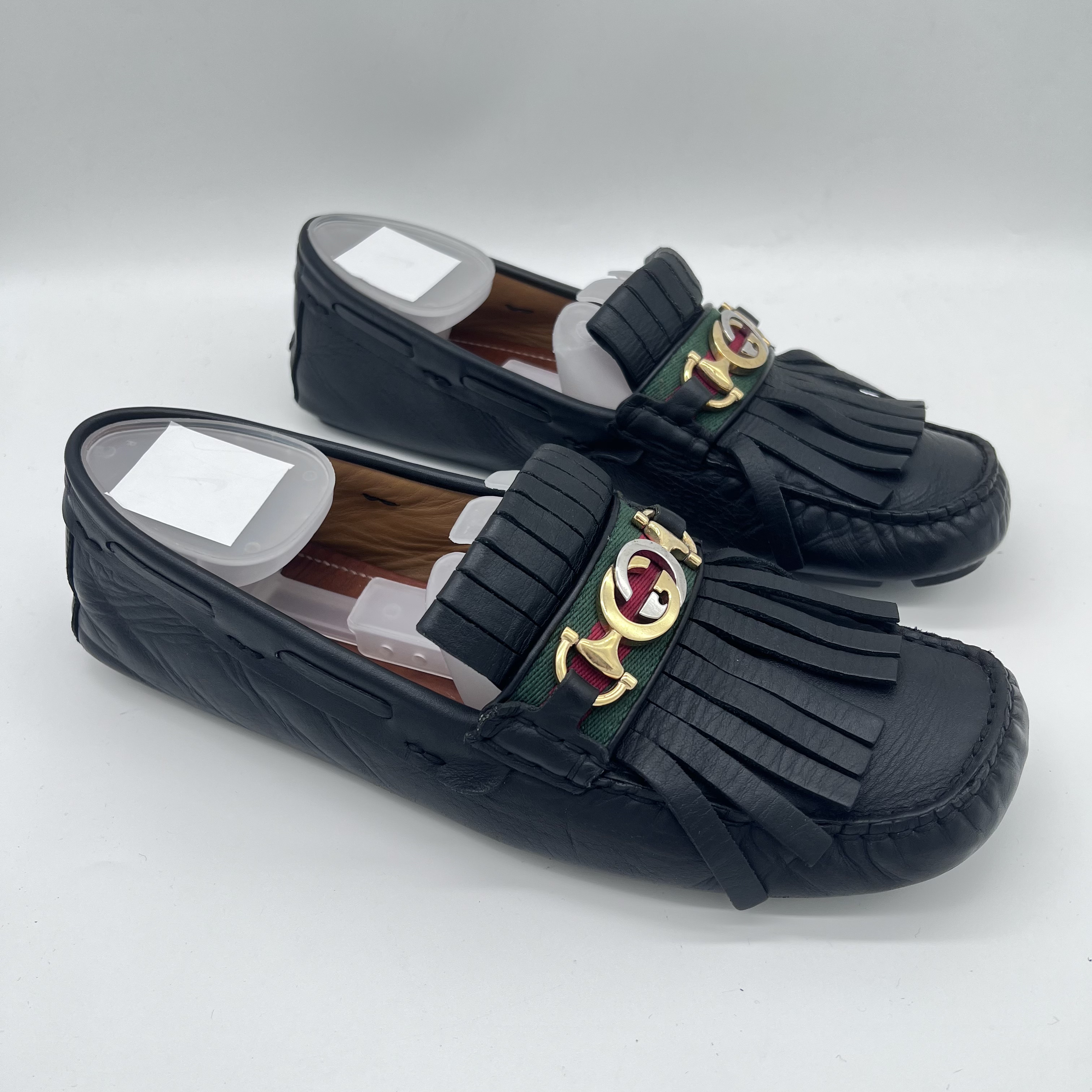 99新 GUCCI/古驰 经典金标黑色休闲商务驾车鞋豆豆皮鞋8欧GS1080