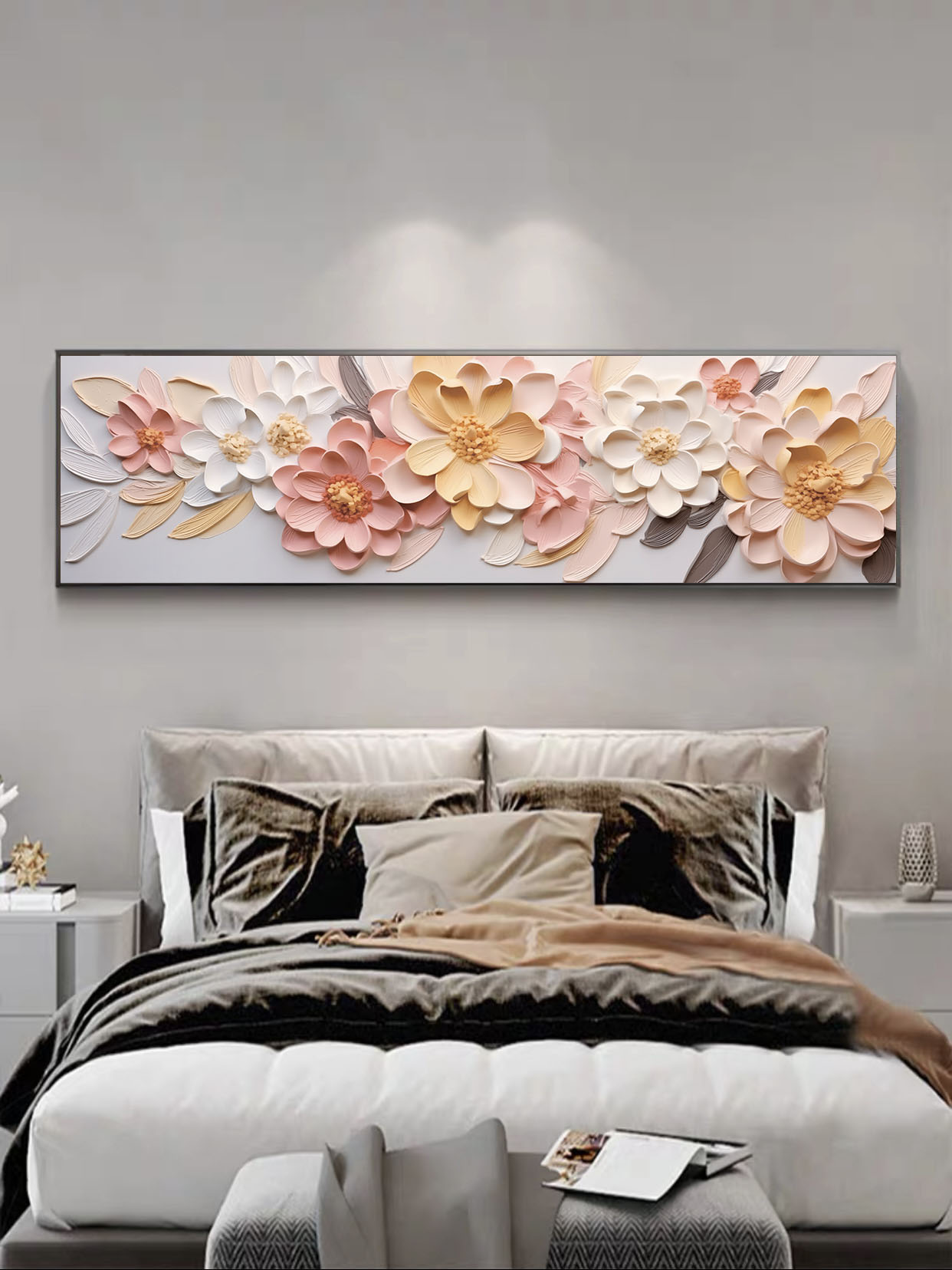 【奶油花卉】砂岩肌理画卧室床头风景抽象轻奢装饰挂画