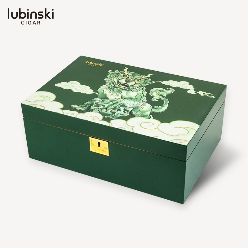 LUBINSKI 神兽狻猊图案大容量雪松木雪茄保湿盒 YJA-60052